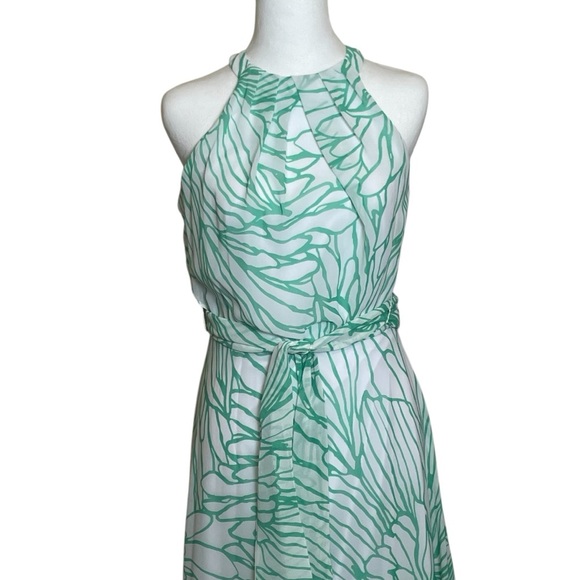 R&K Green White Floral Maxi Dress Size 4 Tropical Flowy Vacation Easter Party - Picture 2 of 14